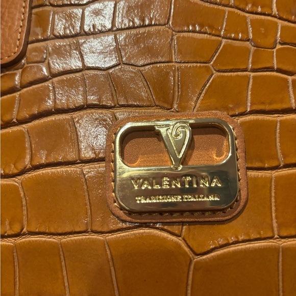 Valentina EUC Croc Embossed Leather Satchel in Tan - Picture 2 of 10